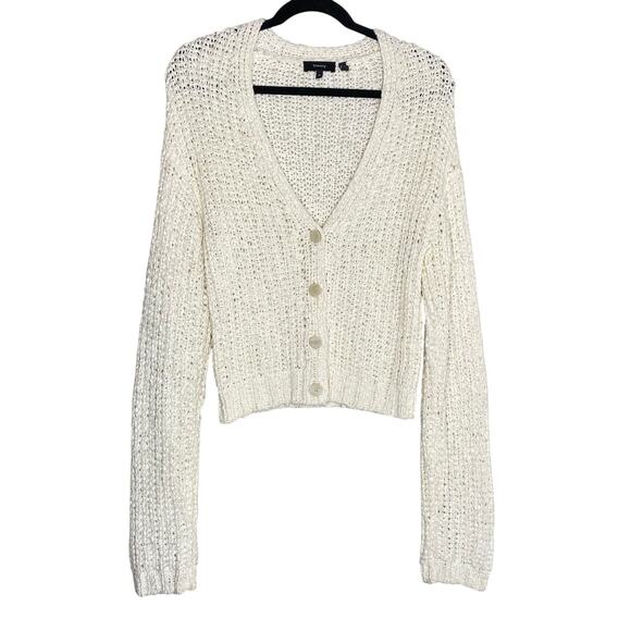 Theory White Cotton Nylon Ribbed Button Up Cardigan Size Medium - Picture 1 of 9